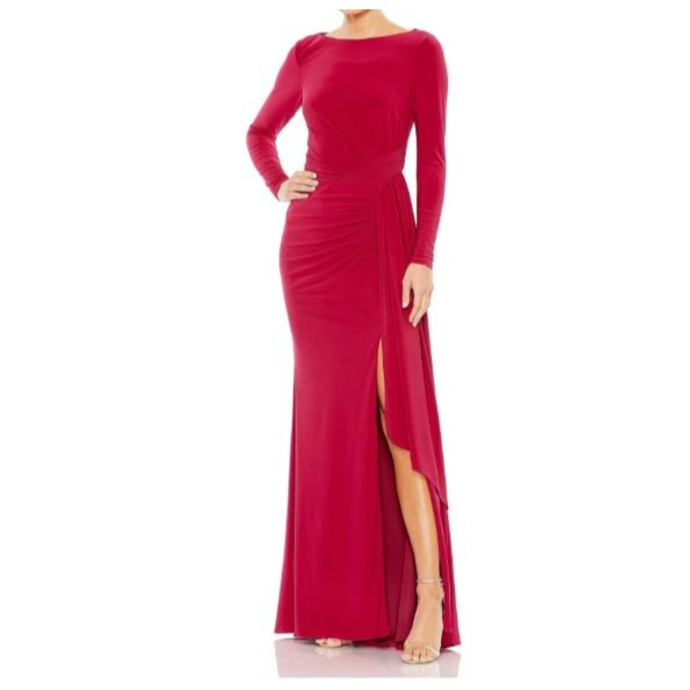 NWT Mac Duggal 26714 Berry Deep Red High Neck Formal Evening Gown Dress Womens 0